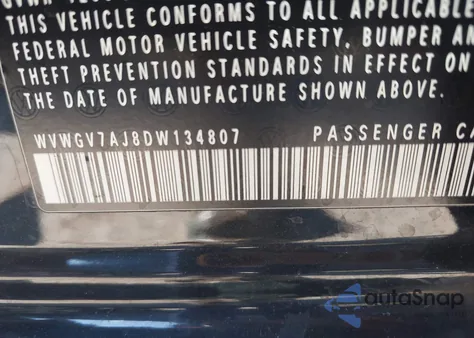 2013 Volkswagen Gti Drivers Edition из США, поврежденный, VIN WVWGV7AJ8DW134807